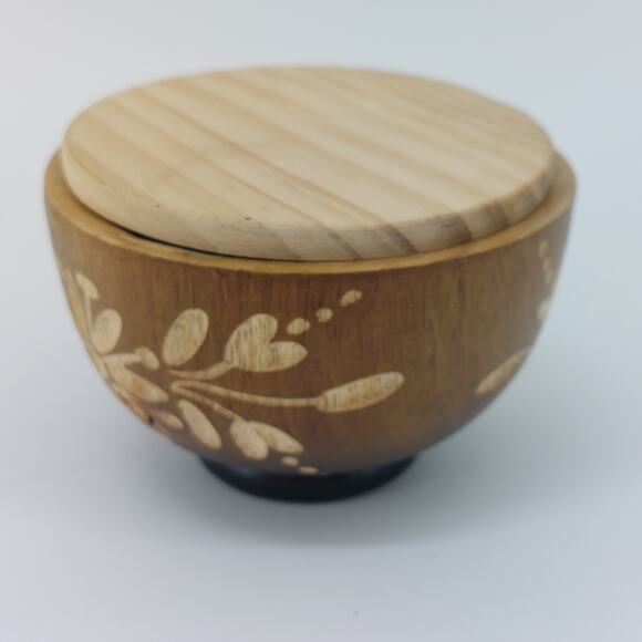 Wooden Trinket Wooden Box Bow Hand Carved Flower - Picture 6 of 12